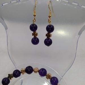 Handmade wire beaded bracelet and matching earrings